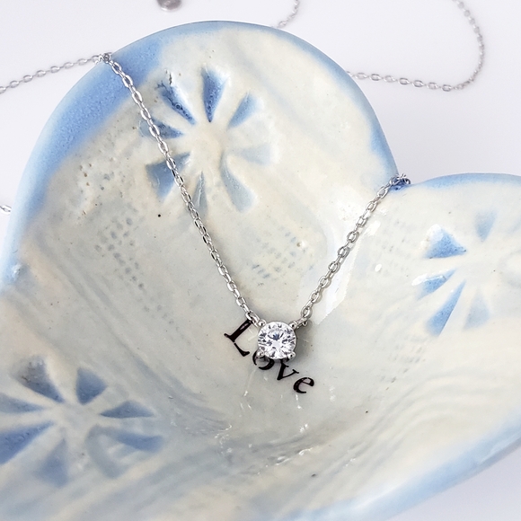 NEW 925 Sterling Silver 4MM Round CZ Diamond Solitaire Pendant Necklace - Picture 5 of 11